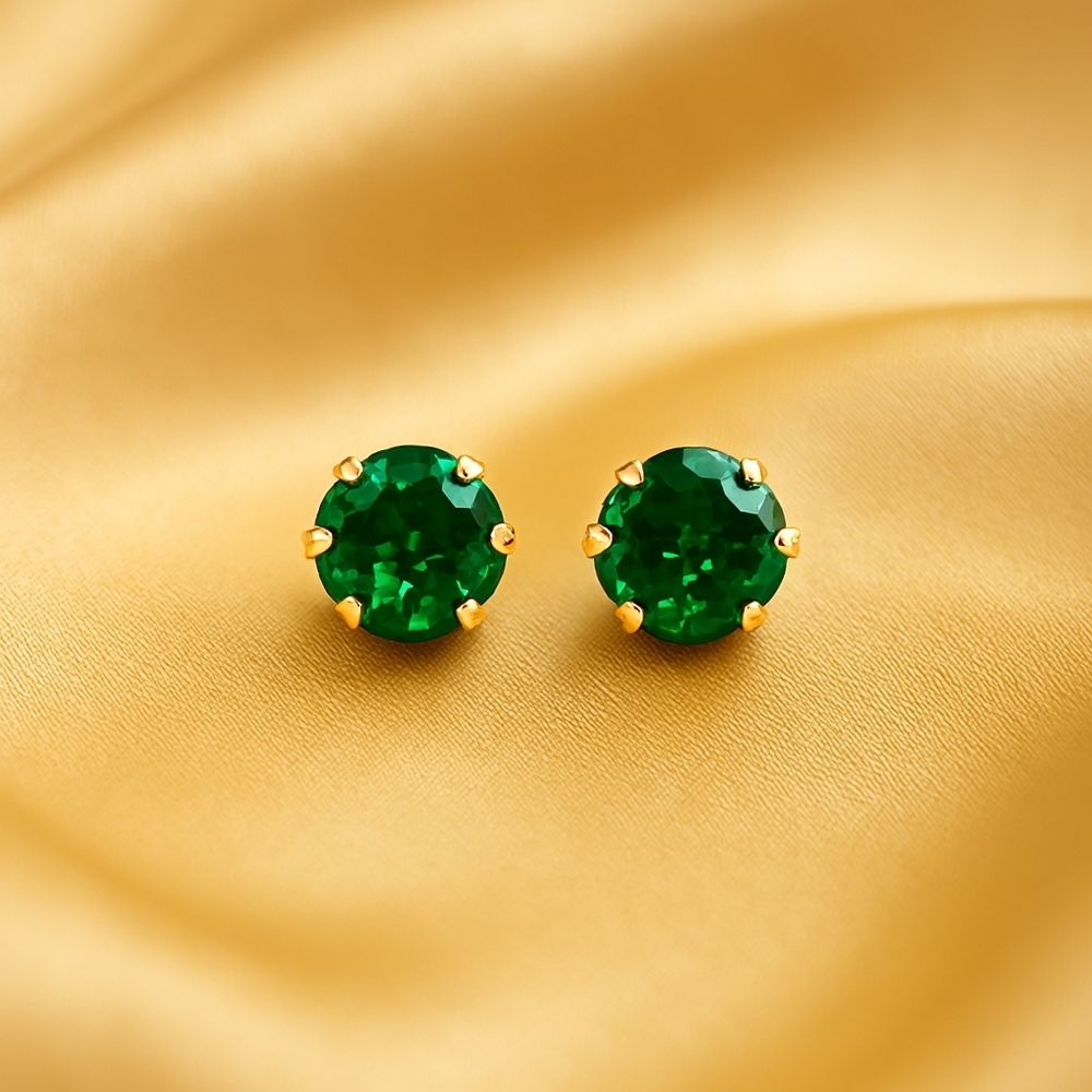 Swarovski Crystal Stud Earrings – Gold Overlay - Green Stone - Luxury Jewelry - Picture 1 of 6